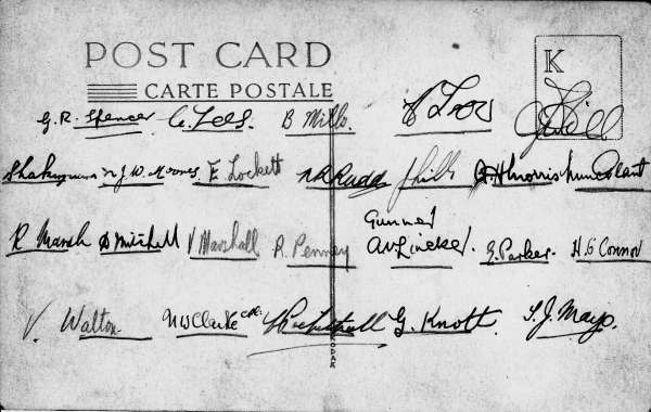 Signatures of the squad on the rear of the  squad photo